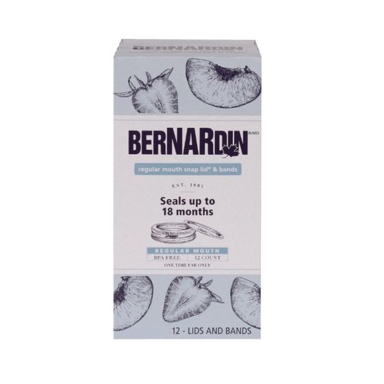 Bernardin regular mouth canning lids and bands, 12-count pack for mason jars, preserving and home canning.